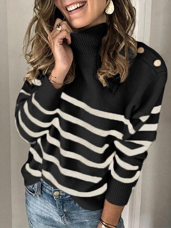 Women's Sweaters High Neck Pullover Strap Studded Striped Sweater - Cardigans & Sweaters - INS | Online Fashion Free Shipping Clothing, Dresses, Tops, Shoes - 03/11/2021 - 20-30 - Cardigans & Sweaters
