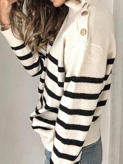 Women's Sweaters High Neck Pullover Strap Studded Striped Sweater - Cardigans & Sweaters - INS | Online Fashion Free Shipping Clothing, Dresses, Tops, Shoes - 03/11/2021 - 20-30 - Cardigans & Sweaters