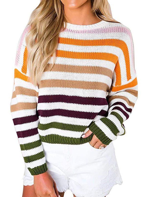 Women's Sweaters Knitting Stripe Long Sleeve Round Neck Sweater - Sweaters - Instastyled | Online Fashion Free Shipping Clothing, Dresses, Tops, Shoes - 30-40 - 6/1/2023 - cardigans-sweaters