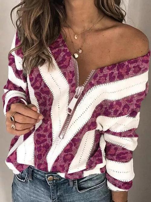 Women's Sweaters Leopard Print V-Neck Zip Long Sleeve Sweater - Cardigans & Sweaters - INS | Online Fashion Free Shipping Clothing, Dresses, Tops, Shoes - 20-30 - 22/10/2021 - Cardigans & Sweaters