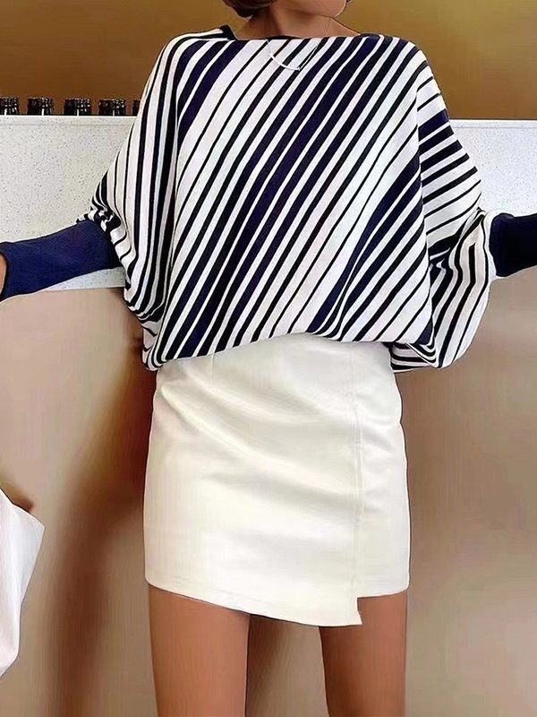 Women's Sweaters Long Sleeve Diagonal Stripes Knitted Sweater - MsDressly