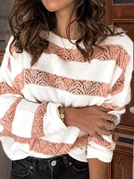 Women's Sweaters Long Sleeve Hollow Round Neck Knitted Sweater - Sweaters - INS | Online Fashion Free Shipping Clothing, Dresses, Tops, Shoes - 10/08/2021 - 20-30 - Cardigans & Sweaters