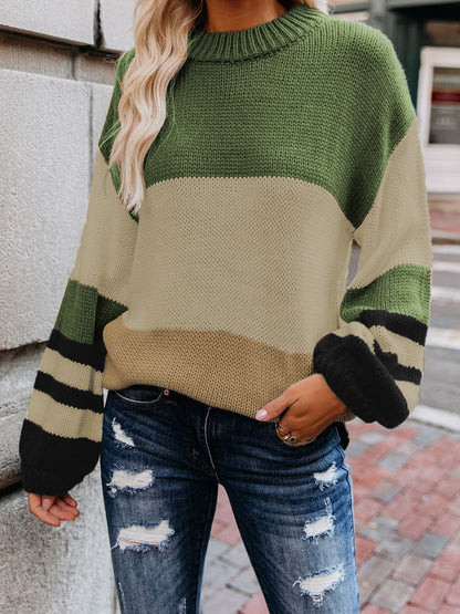 Women's Sweaters Loose OL Round Neck Striped Long Sleeve Sweater - Cardigans & Sweaters - INS | Online Fashion Free Shipping Clothing, Dresses, Tops, Shoes - 16/11/2021 - 30-40 - Cardigans & Sweaters