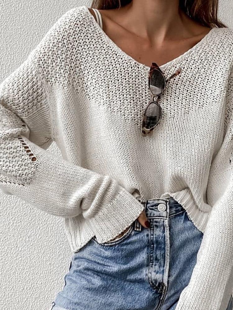 Women's Sweaters Loose V-Neck Long Sleeve Sweater - Cardigans & Sweaters - INS | Online Fashion Free Shipping Clothing, Dresses, Tops, Shoes - 24/09/2021 - 30-40 - Cardigans & Sweaters