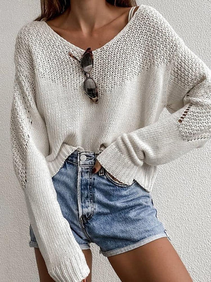 Women's Sweaters Loose V-Neck Long Sleeve Sweater - Cardigans & Sweaters - INS | Online Fashion Free Shipping Clothing, Dresses, Tops, Shoes - 24/09/2021 - 30-40 - Cardigans & Sweaters