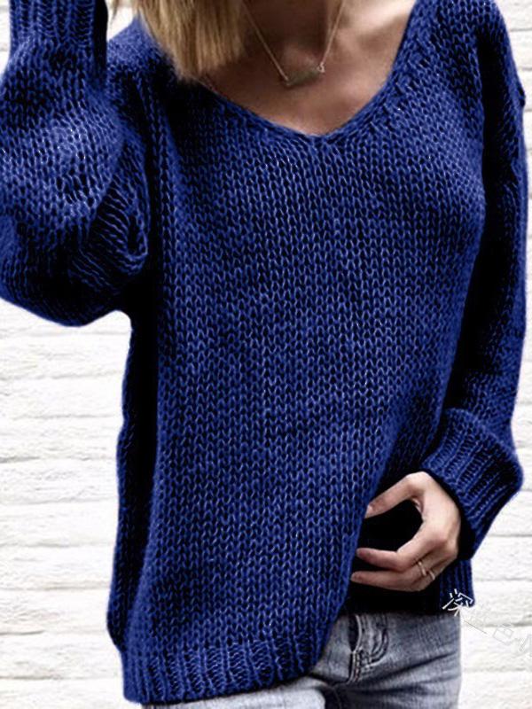 Women's Sweaters Loose V-Neck Long Sleeve Sweater - Cardigans & Sweaters - INS | Online Fashion Free Shipping Clothing, Dresses, Tops, Shoes - 19/11/2021 - 20-30 - Cardigans & Sweaters