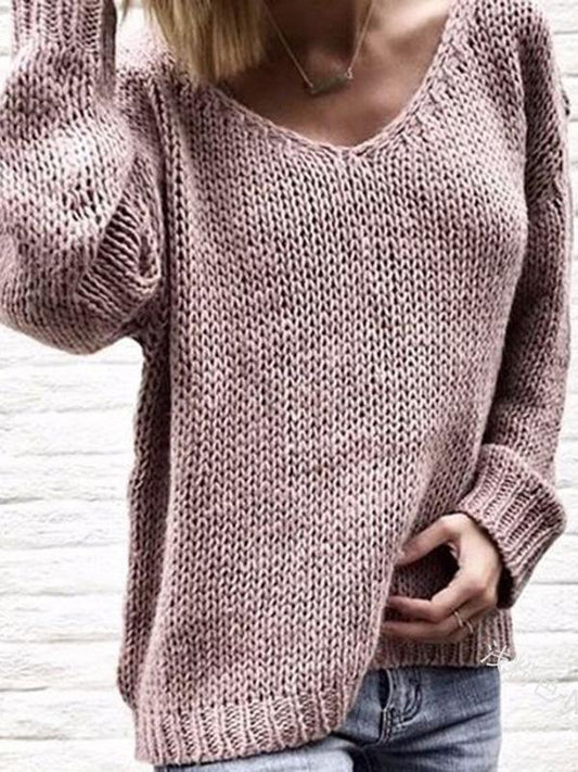 Women's Sweaters Loose V-Neck Long Sleeve Sweater - Cardigans & Sweaters - INS | Online Fashion Free Shipping Clothing, Dresses, Tops, Shoes - 19/11/2021 - 20-30 - Cardigans & Sweaters
