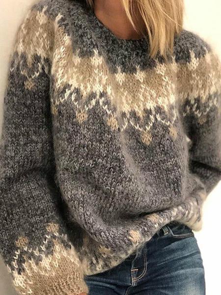Women's Sweaters Mohair Jacquard Chunky Knit Sweater - Cardigans & Sweaters - INS | Online Fashion Free Shipping Clothing, Dresses, Tops, Shoes - 22/10/2021 - 30-40 - Cardigans & Sweaters