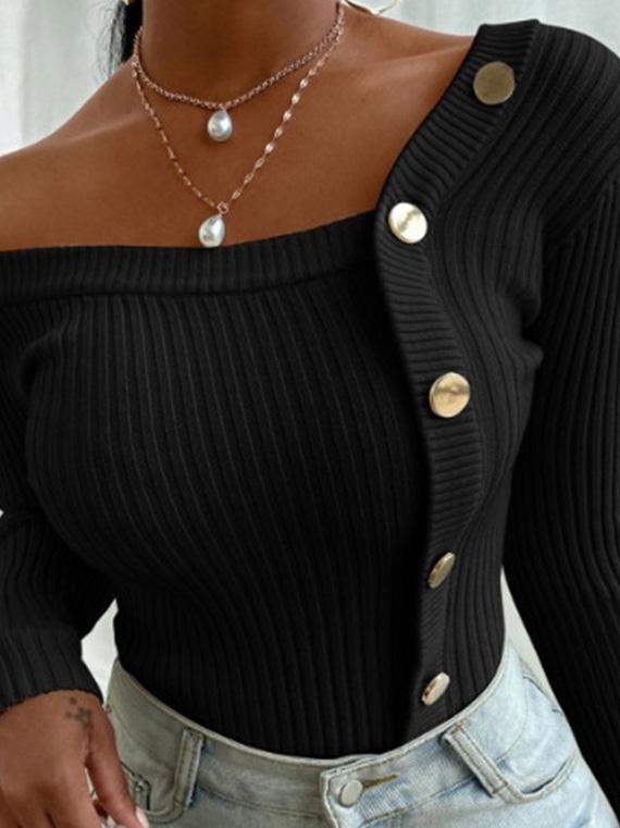 Women's Sweaters Off-The-Shoulder Stitching Button Sweaters - Cardigans & Sweaters - INS | Online Fashion Free Shipping Clothing, Dresses, Tops, Shoes - 20-30 - 21/08/2021 - Cardigans & Sweaters