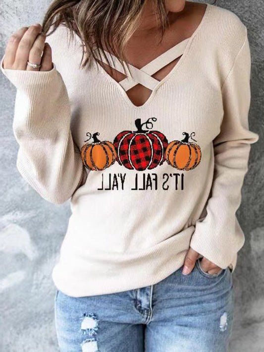 Women's Sweaters Pumpkin Print V-Neck Long Sleeve Sweaters - Sweaters - Instastyled | Online Fashion Free Shipping Clothing, Dresses, Tops, Shoes - 22/08/2022 - 30-40 - cardigans-sweaters