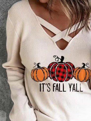 Women's Sweaters Pumpkin Print V-Neck Long Sleeve Sweaters - Sweaters - Instastyled | Online Fashion Free Shipping Clothing, Dresses, Tops, Shoes - 22/08/2022 - 30-40 - cardigans-sweaters