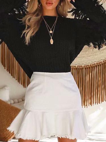 Women's Sweaters Round Neck Fringed Long Sleeve Sweater - Cardigans & Sweaters - INS | Online Fashion Free Shipping Clothing, Dresses, Tops, Shoes - 30/09/2021 - Cardigans & Sweaters - Color_Black