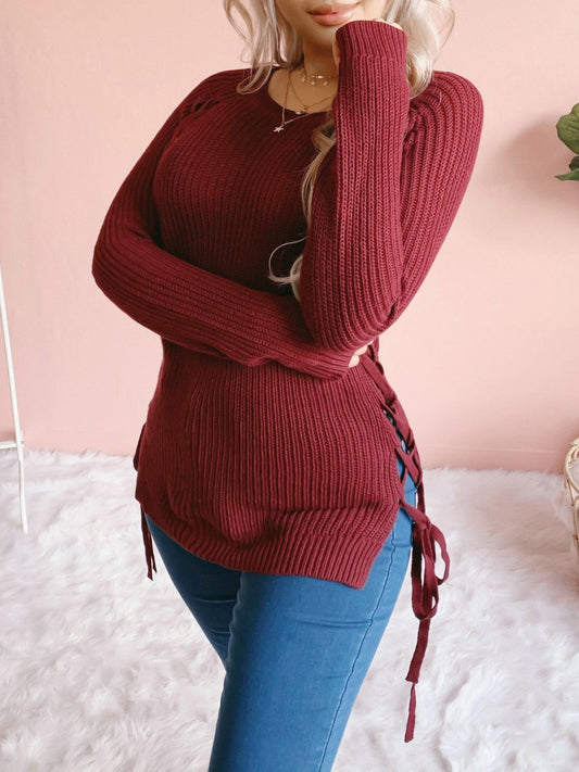 Women's Sweaters Round Neck Solid Belted Long Sleeve Sweater - Cardigans & Sweaters - INS | Online Fashion Free Shipping Clothing, Dresses, Tops, Shoes - 02/11/2021 - 20-30 - Cardigans & Sweaters