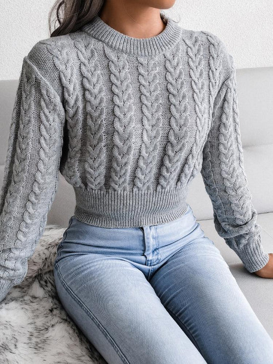 Women's Sweaters Round Neck Twist Long Sleeve Crop Sweater - Cardigans & Sweaters - INS | Online Fashion Free Shipping Clothing, Dresses, Tops, Shoes - 16/11/2021 - 20-30 - Cardigans & Sweaters