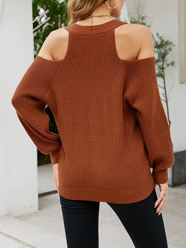 Women's Sweaters Sexy Button V-neck Off Shoulder Knitted Sweater - Sweaters - Instastyled | Online Fashion Free Shipping Clothing, Dresses, Tops, Shoes - 28/12/2022 - 40-50 - Black