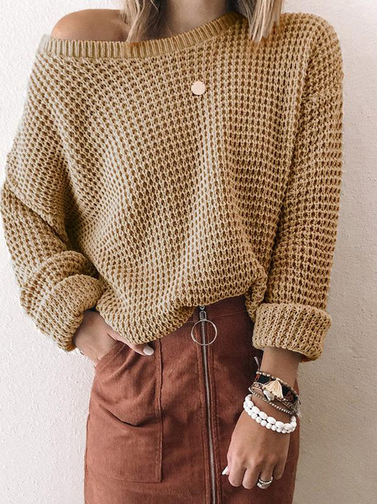 Women's Sweaters Solid Diagonal Collar Long Sleeve Knitted Sweater - Cardigans & Sweaters - INS | Online Fashion Free Shipping Clothing, Dresses, Tops, Shoes - 20-30 - 22/10/2021 - Cardigans & Sweaters