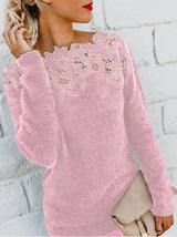 Women's Sweaters Solid Stitching Lace Long Sleeve Sweater - Cardigans & Sweaters - INS | Online Fashion Free Shipping Clothing, Dresses, Tops, Shoes - 10-20 - 14/09/2021 - Cardigans & Sweaters