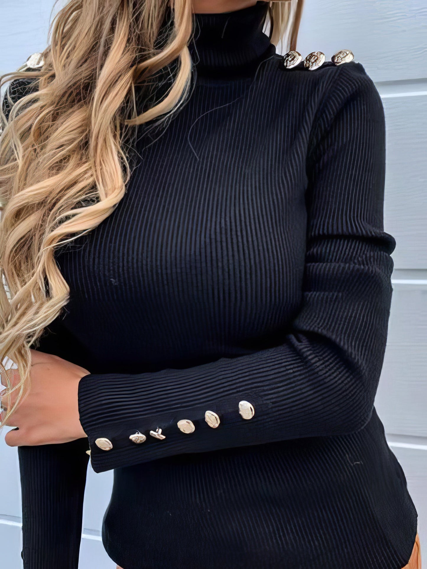 Women's Sweaters Solid Turtleneck Button Long Sleeve Sweater