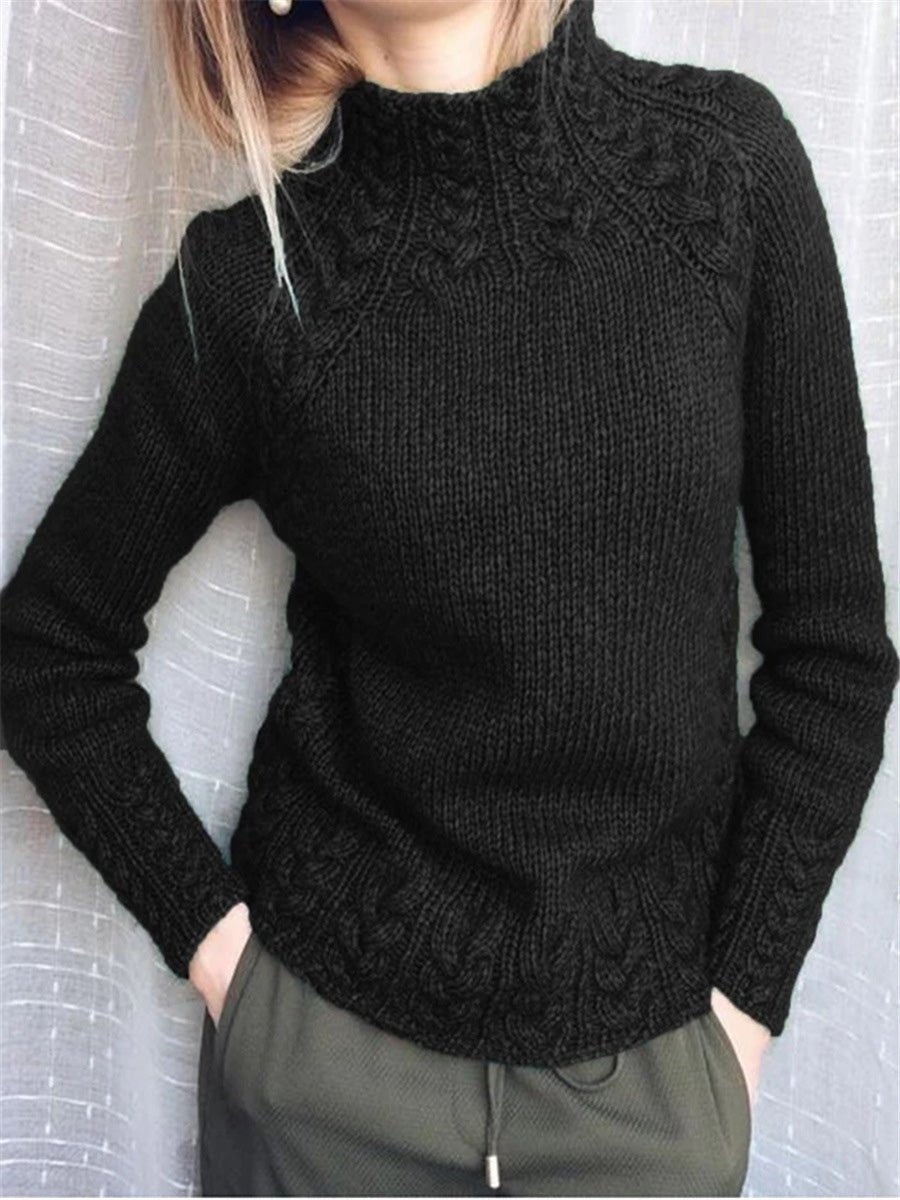 Women's Sweaters Solid Turtleneck Linen Pattern Knit Sweater - Sweaters - Instastyled | Online Fashion Free Shipping Clothing, Dresses, Tops, Shoes - 15/09/2022 - Color_Black - Color_Blue