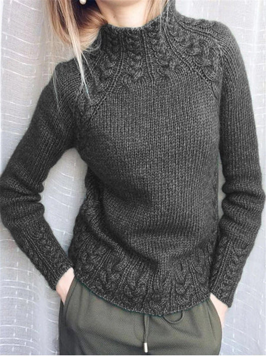 Women's Sweaters Solid Turtleneck Linen Pattern Knit Sweater - Sweaters - Instastyled | Online Fashion Free Shipping Clothing, Dresses, Tops, Shoes - 15/09/2022 - Color_Black - Color_Blue