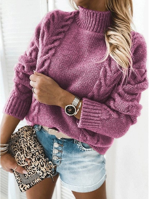 Women's Sweaters Solid Turtleneck Long Sleeve Knitted Sweater - Cardigans & Sweaters - INS | Online Fashion Free Shipping Clothing, Dresses, Tops, Shoes - 12/10/2021 - 20-30 - Cardigans & Sweaters