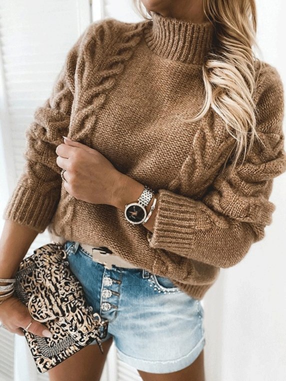 Women's Sweaters Solid Turtleneck Long Sleeve Knitted Sweater - Cardigans & Sweaters - INS | Online Fashion Free Shipping Clothing, Dresses, Tops, Shoes - 12/10/2021 - 20-30 - Cardigans & Sweaters