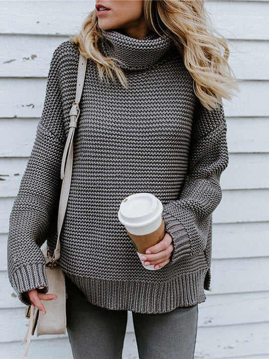 Women's Sweaters Solid Turtleneck Pullover Long Sleeve Sweater - Sweaters - Instastyled | Online Fashion Free Shipping Clothing, Dresses, Tops, Shoes - 29/08/2022 - Cardigans & Sweaters - Color_Gray