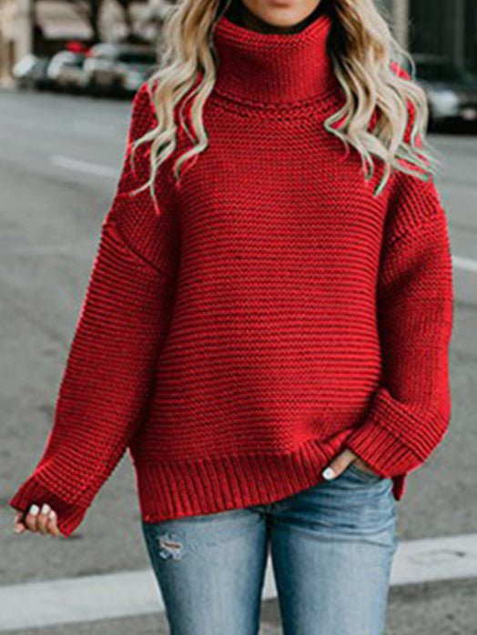 Women's Sweaters Solid Turtleneck Pullover Long Sleeve Sweater - Sweaters - Instastyled | Online Fashion Free Shipping Clothing, Dresses, Tops, Shoes - 29/08/2022 - Cardigans & Sweaters - Color_Gray