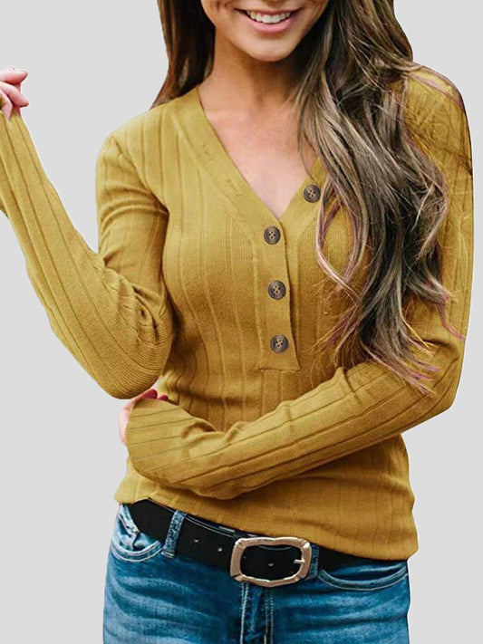 Women's Sweaters Solid V-Neck Button Long Sleeve Knit Sweater - Sweaters - Instastyled | Online Fashion Free Shipping Clothing, Dresses, Tops, Shoes - 27/08/2022 - 30-40 - cardigans-sweaters