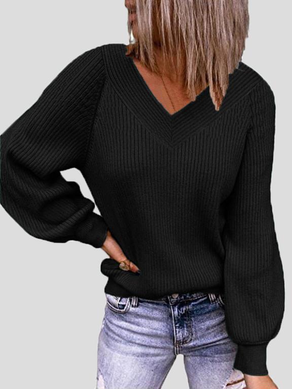 Women's Sweaters Solid V-Neck Pullover Long Sleeve Sweater - Cardigans & Sweaters - INS | Online Fashion Free Shipping Clothing, Dresses, Tops, Shoes - 17/11/2021 - 20-30 - Cardigans & Sweaters