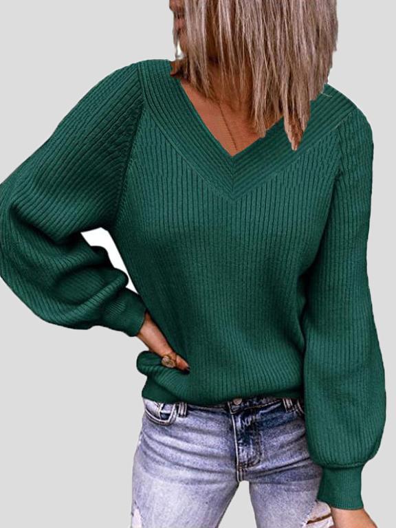 Women's Sweaters Solid V-Neck Pullover Long Sleeve Sweater - Cardigans & Sweaters - INS | Online Fashion Free Shipping Clothing, Dresses, Tops, Shoes - 17/11/2021 - 20-30 - Cardigans & Sweaters