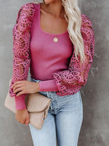 Women's Sweaters Square Neck Lace Panel Long Sleeve Knit Sweaters - Cardigans & Sweaters - Instastyled | Online Fashion Free Shipping Clothing, Dresses, Tops, Shoes - 14/01/2022 - 30-40 - Cardigans & Sweaters