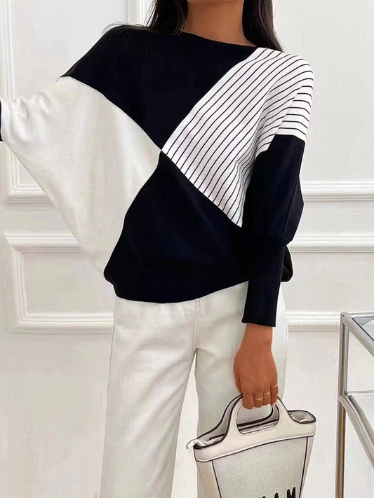 Women's Sweaters Strip Pattern Splicing Knitted Sweater - MsDressly