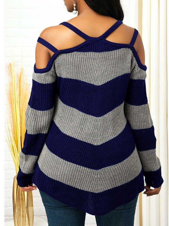 Women's Sweaters Striped Off-The-Shoulder Knit Sweater - Sweaters - Instastyled | Online Fashion Free Shipping Clothing, Dresses, Tops, Shoes - 25/08/2022 - 40-50 - cardigans-sweaters