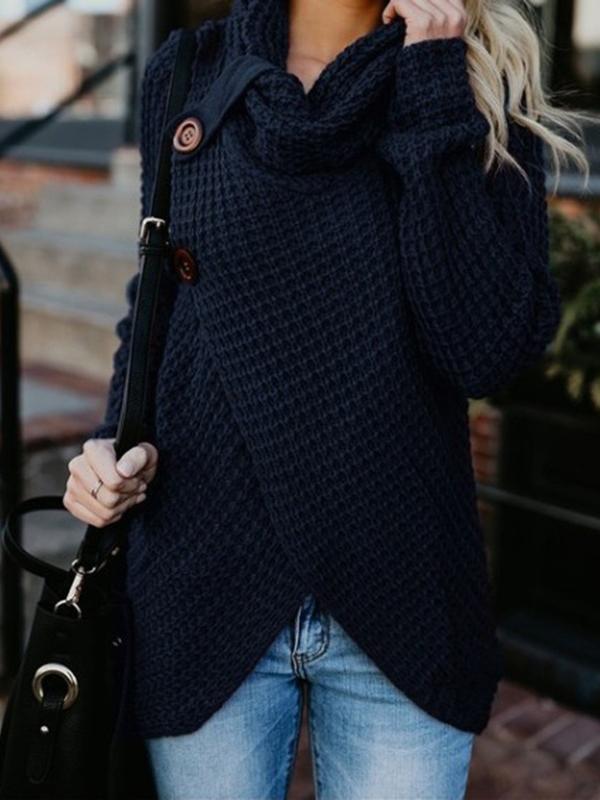Women's Sweaters Turtleneck Button Long Sleeve Irregular Knit Sweater - Cardigans & Sweaters - INS | Online Fashion Free Shipping Clothing, Dresses, Tops, Shoes - 02/11/2021 - 20-30 - Cardigans & Sweaters