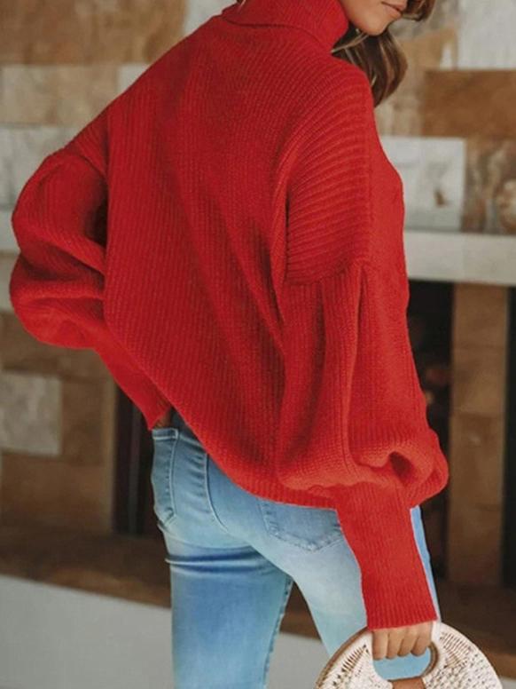 Sweaters - Turtleneck Solid Long Sleeve Knitted Sweater - MsDressly