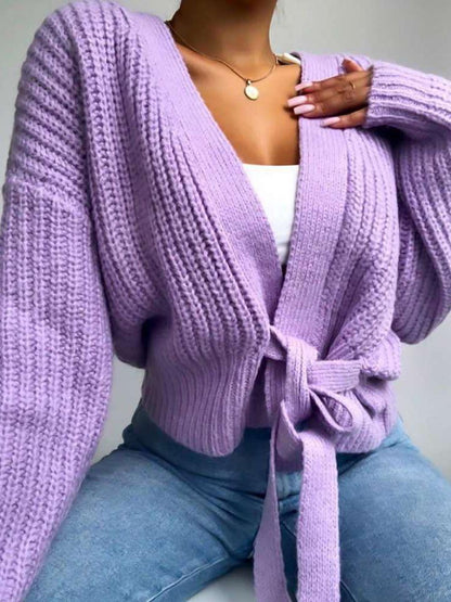 Women's Sweaters V-Neck Long Sleeve Lace-Up Knitted Sweater - Cardigans & Sweaters - INS | Online Fashion Free Shipping Clothing, Dresses, Tops, Shoes - 06/09/2021 - 30-40 - Cardigans & Sweaters