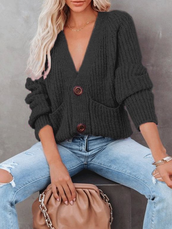 Women's Sweaters V-Neck Single-Breasted Long Sleeve Sweater Cardigan - Cardigans & Sweaters - INS | Online Fashion Free Shipping Clothing, Dresses, Tops, Shoes - 12/10/2021 - 30-40 - Cardigans & Sweaters
