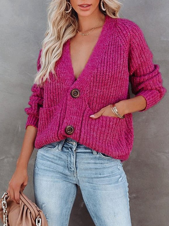 Women's Sweaters V-Neck Single-Breasted Long Sleeve Sweater Cardigan - Cardigans & Sweaters - INS | Online Fashion Free Shipping Clothing, Dresses, Tops, Shoes - 12/10/2021 - 30-40 - Cardigans & Sweaters