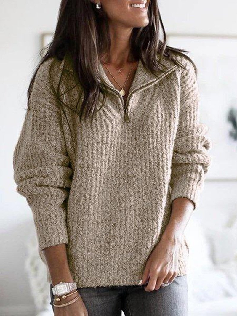 Women's Sweaters Zipper Pullover Long Sleeve Knit Sweater - Cardigans & Sweaters - INS | Online Fashion Free Shipping Clothing, Dresses, Tops, Shoes - 10-20 - 26/09/2021 - Cardigans & Sweaters