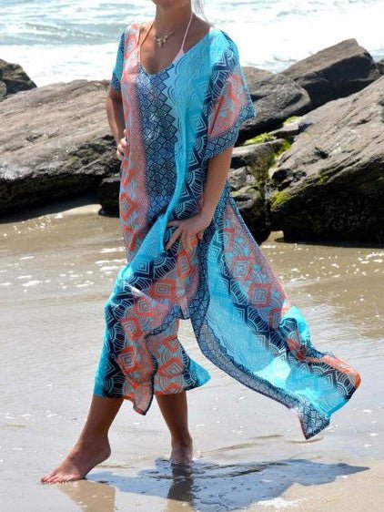 Women's Swimsuit Multicolor Printed Slit Sun Protection Robes Cover-Up - Bikinis - Instastyled | Online Fashion Free Shipping Clothing, Dresses, Tops, Shoes - 10/05/2022 - Bikinis - Color_Multicolor