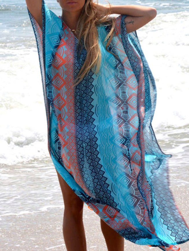 Women's Swimsuit Multicolor Printed Slit Sun Protection Robes Cover-Up - Bikinis - Instastyled | Online Fashion Free Shipping Clothing, Dresses, Tops, Shoes - 10/05/2022 - Bikinis - Color_Multicolor