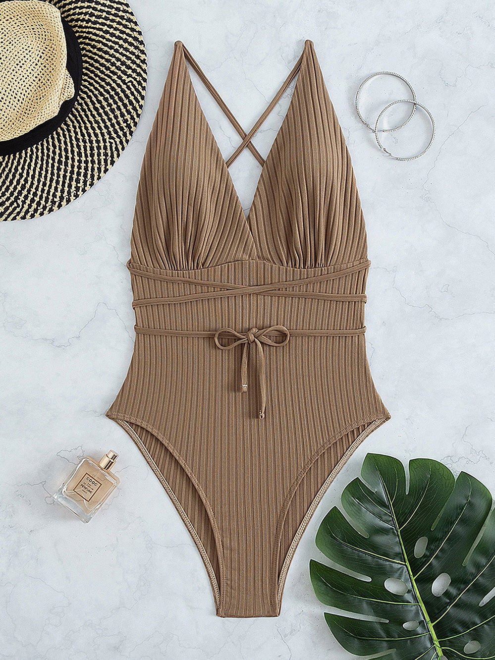 Women's Swimsuits Deep V-Neck Solid One Piece Swimsuit - Swimsuits - Instastyled | Online Fashion Free Shipping Clothing, Dresses, Tops, Shoes - 18/04/2022 - 20-30 - color-coffee
