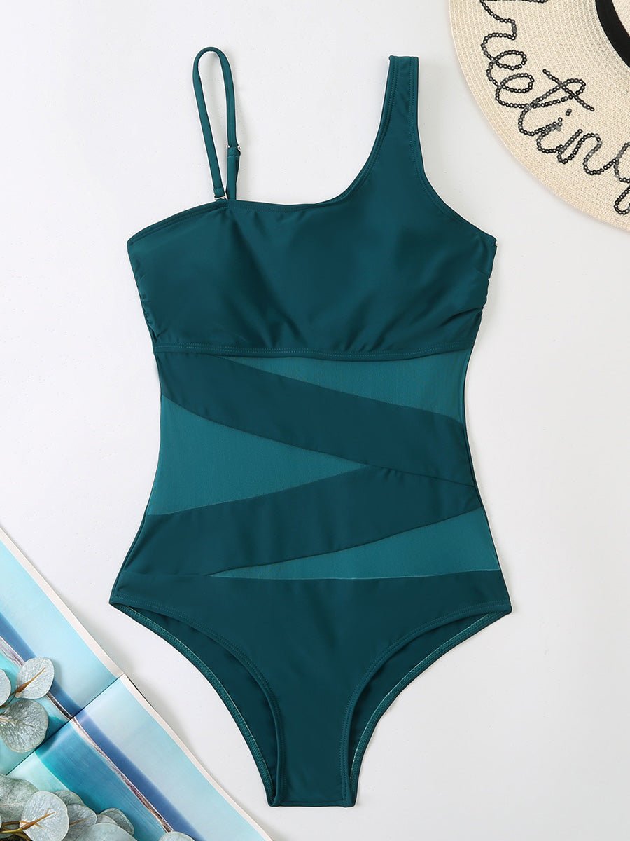 Women's Swimsuits Mesh Slanted Shoulder One-Piece Swimsuit - Instastyled | Online Fashion Free Shipping Clothing, Dresses, Tops, Shoes - 15/04/2022 - 20-30 - color-black