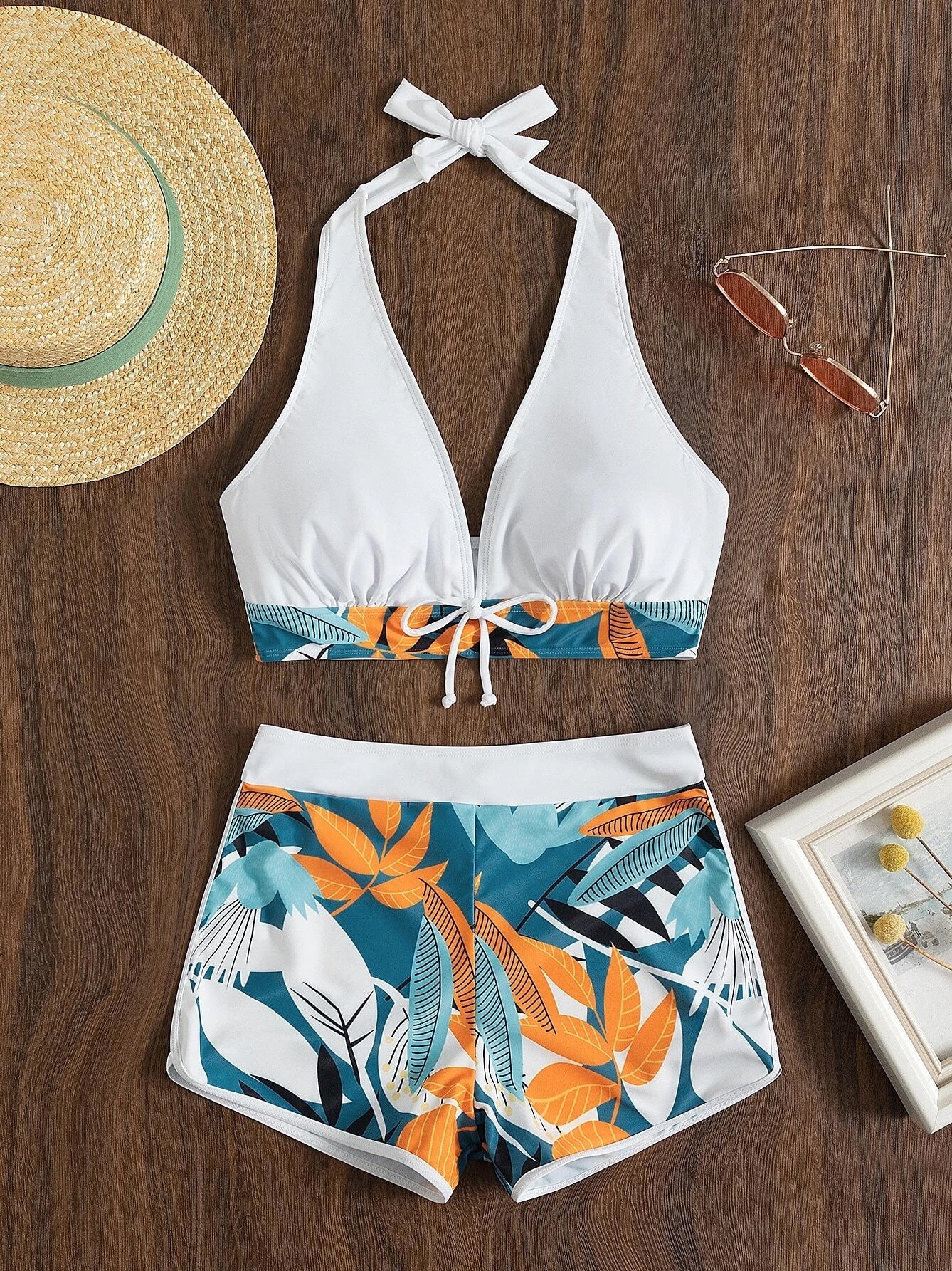 Women's Swimsuits Printed Panel Tie High Waist Two Piece Swimsuit - Bikinis - Instastyled | Online Fashion Free Shipping Clothing, Dresses, Tops, Shoes - 20-30 - 23/06/2022 - Bikinis