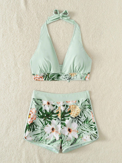 Women's Swimsuits Printed Panel Tie High Waist Two Piece Swimsuit - Bikinis - Instastyled | Online Fashion Free Shipping Clothing, Dresses, Tops, Shoes - 20-30 - 23/06/2022 - Bikinis