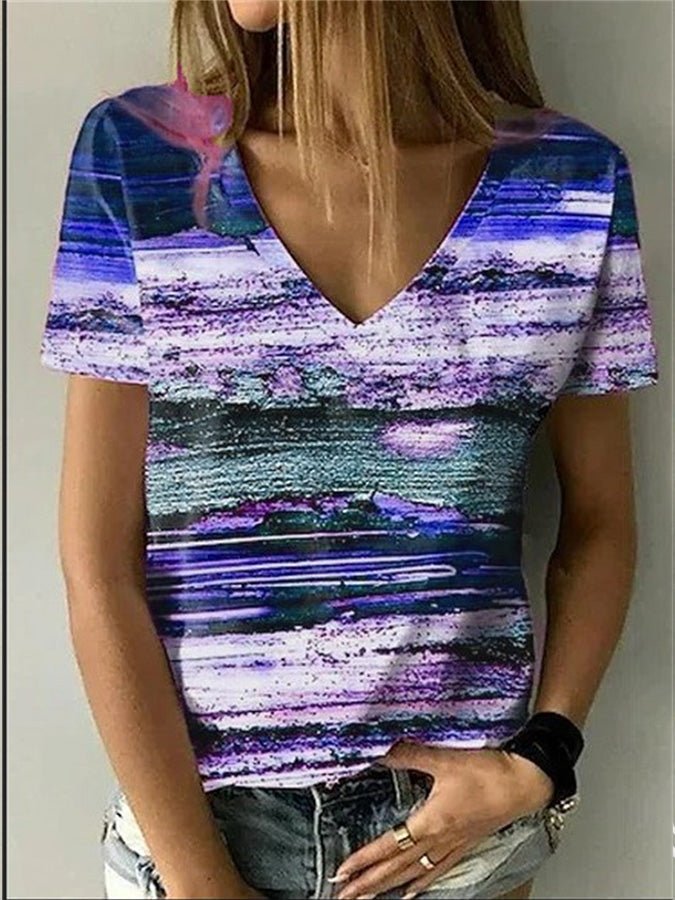 Women's T-Shirts Abstract Painting Tie-Dye Print V-Neck Short Sleeve T-Shirt - T-Shirts - Instastyled | Online Fashion Free Shipping Clothing, Dresses, Tops, Shoes - 03/03/2022 - 20-30 - color-blue