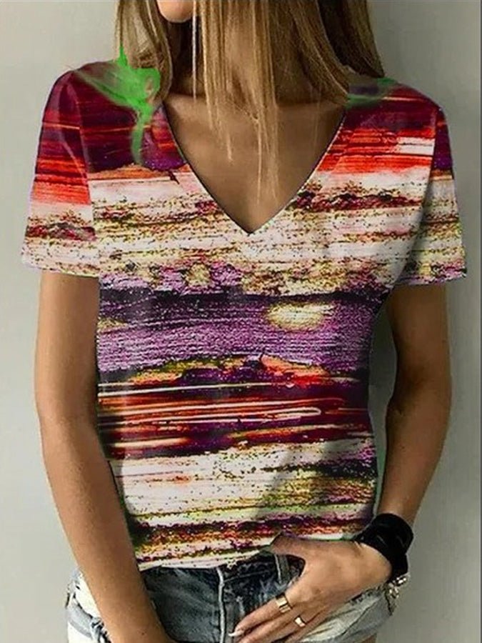 Women's T-Shirts Abstract Painting Tie-Dye Print V-Neck Short Sleeve T-Shirt - T-Shirts - Instastyled | Online Fashion Free Shipping Clothing, Dresses, Tops, Shoes - 03/03/2022 - 20-30 - color-blue
