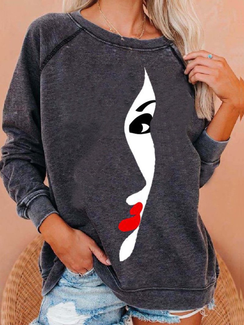 Women's T-Shirts Abstract Print Long Sleeve Round Neck T-Shirts - T-Shirts - INS | Online Fashion Free Shipping Clothing, Dresses, Tops, Shoes - 13/09/2021 - 20-30 - Category_T-Shirts