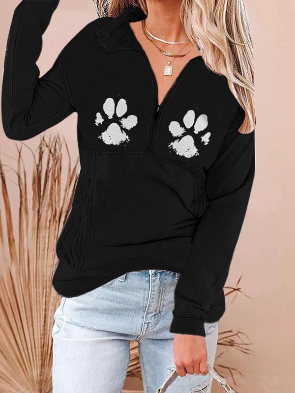 Women's T-Shirts Animal Footprint Zip Long Sleeve T-Shirt - Hoodies - INS | Online Fashion Free Shipping Clothing, Dresses, Tops, Shoes - 16/09/2021 - 20-30 - Category_Hoodies